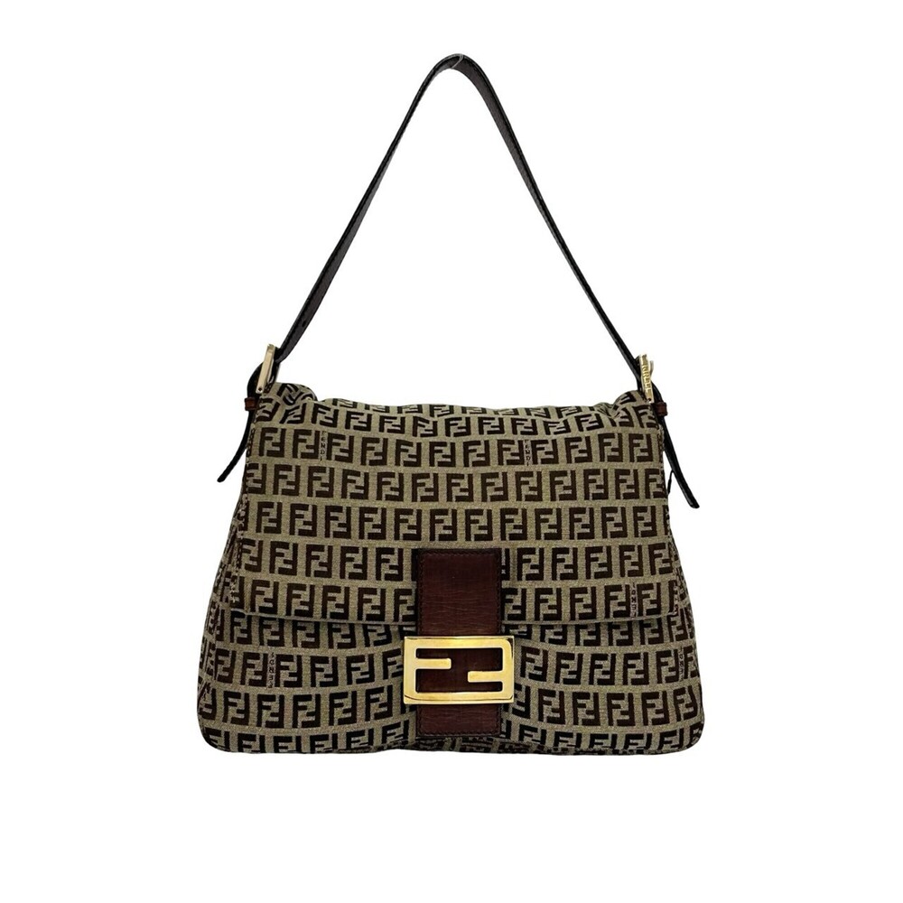 FENDI Vintage Mamma Bucket Zucchino FF Pattern Canvas Leather Semi One Should...